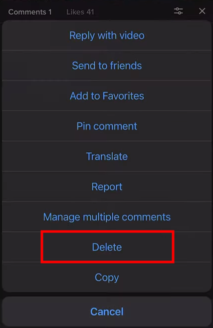 How to delete comments on tiktok