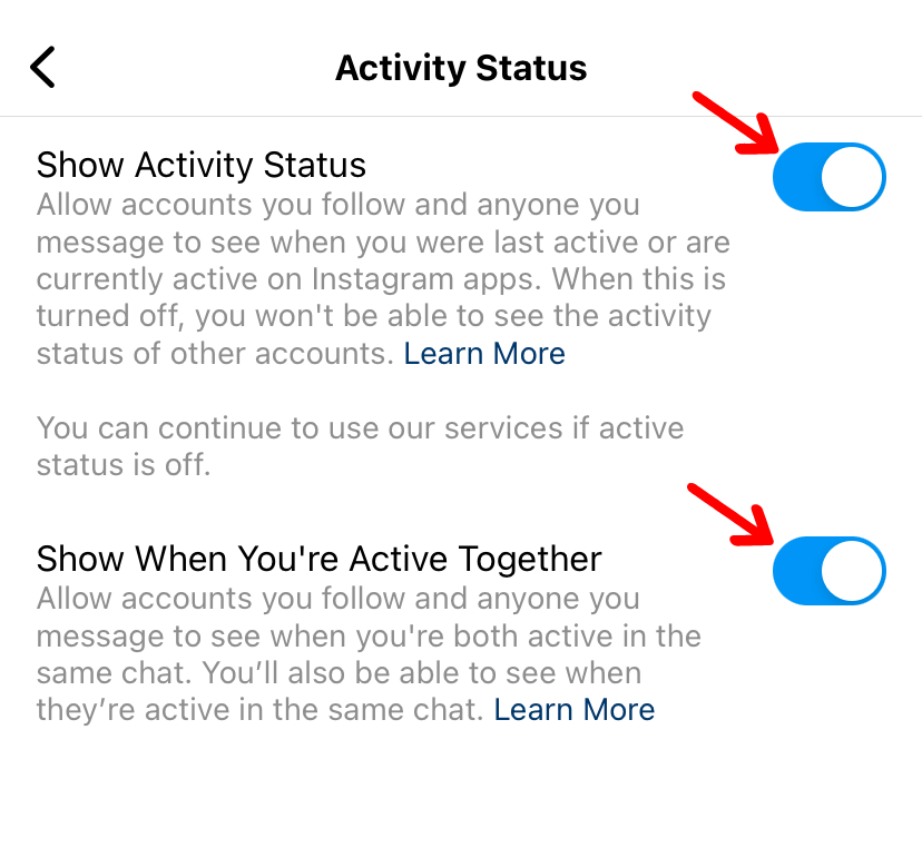 Turn off active today status on Instagram