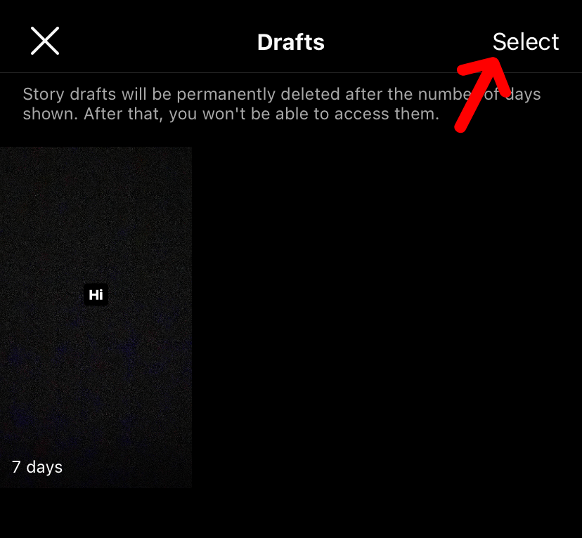 Delete Instagram story drafts