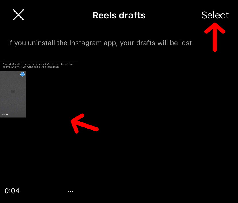 Remove Instagram reel drafts