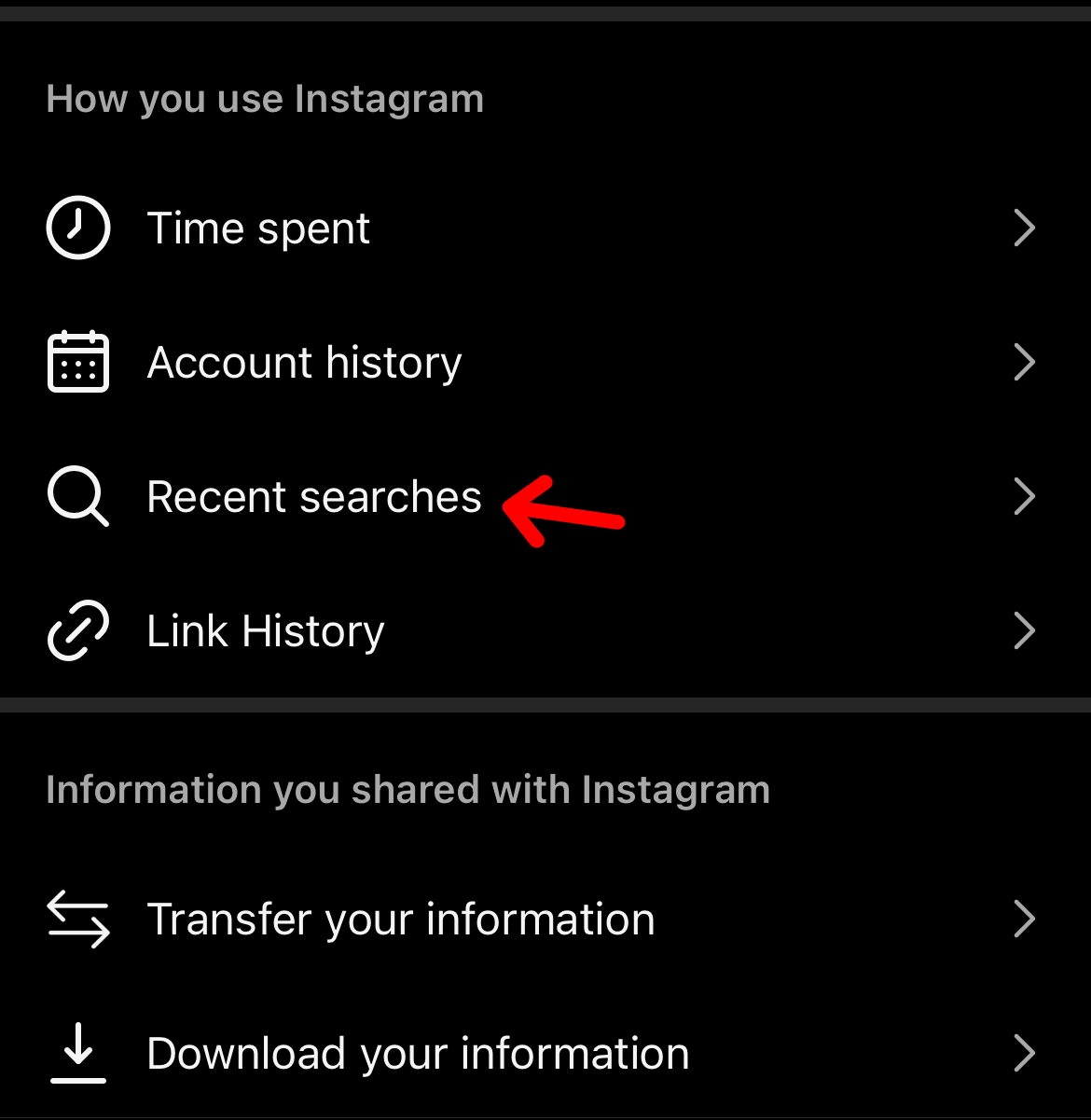 Remove instagram search history